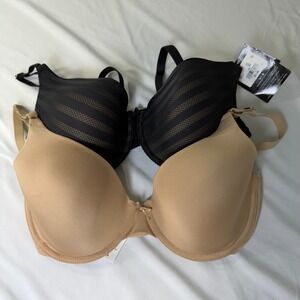 Maidenform 2 Pack Underwire Bras 40C Beige Black Striped Mesh New